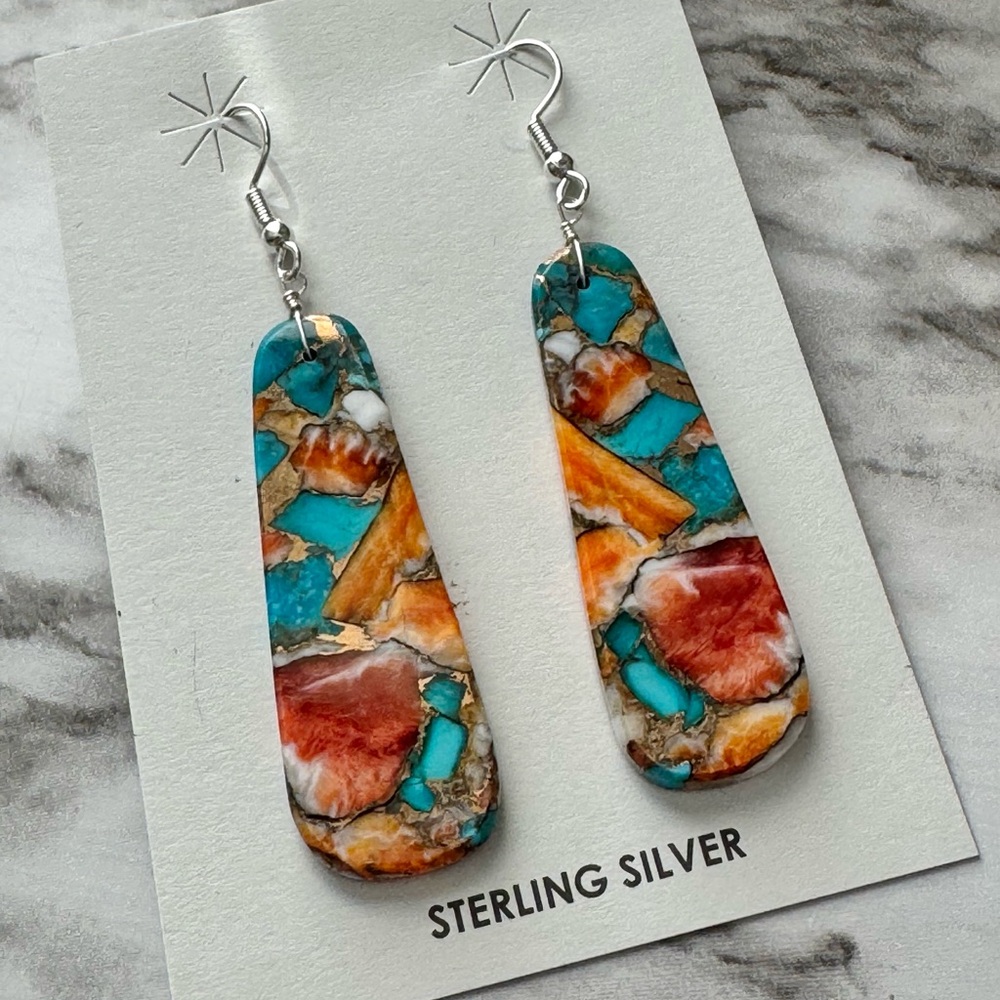 Spiny Oyster Turquoise .925 Sterling Silver Earrings - Navajo Handmade